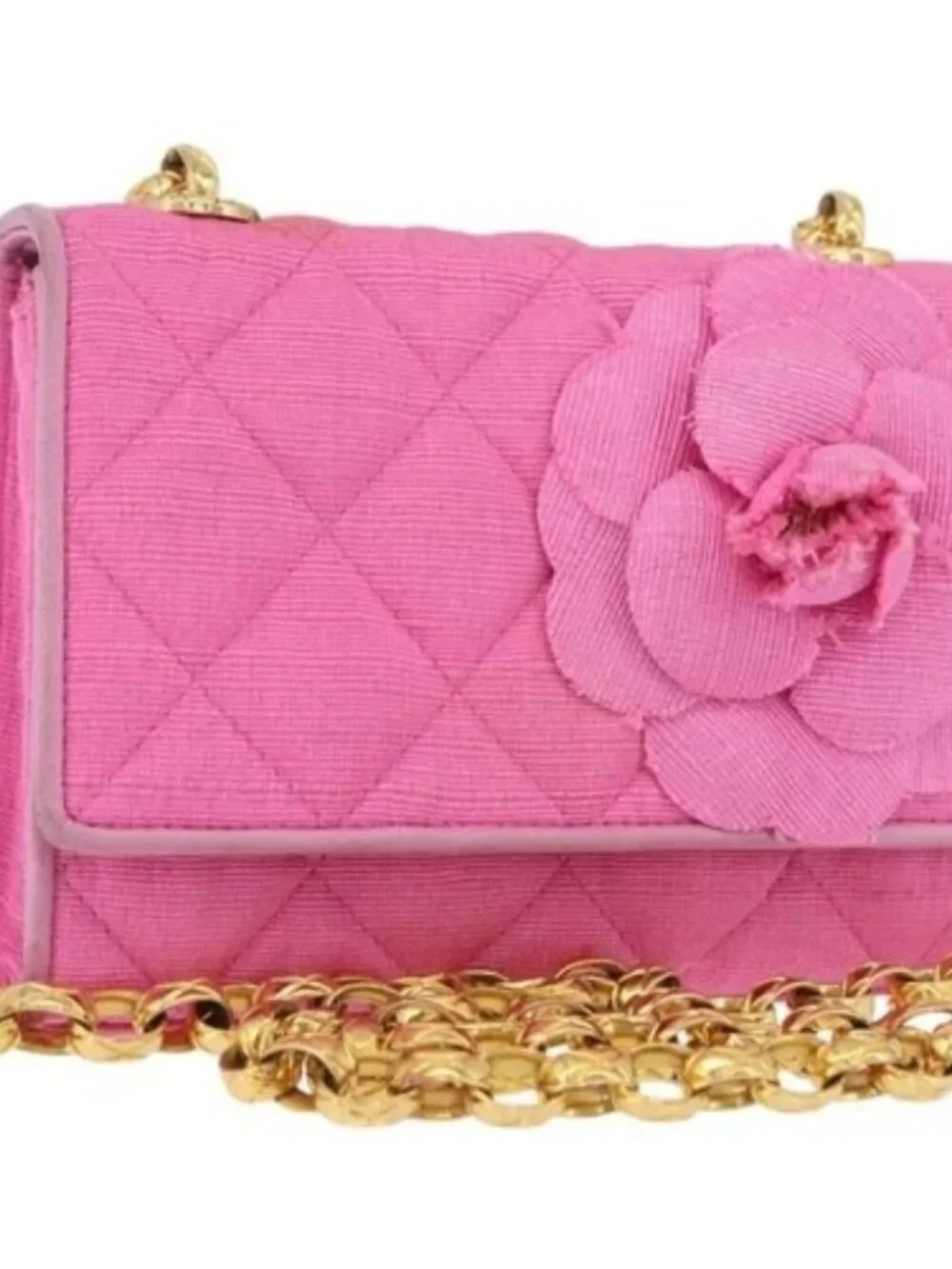 CHANEL Matelasse Chain Camelia Shoulder Bag Canvas Pink Gold CC Auth 172461V